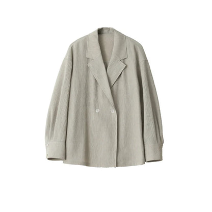 Women's Blazer Solid Casual Long Sleeve Jacket Texture Thin Suit Coat Shorts Office Lady Tops 2023 Summer New Fashion