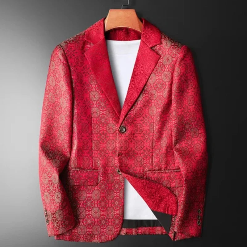 Luxury Vintage Jacquard Suit Jacket Men High Quality Casual Business Social Formal Jackets Banquet Party Host Wedding Blazers