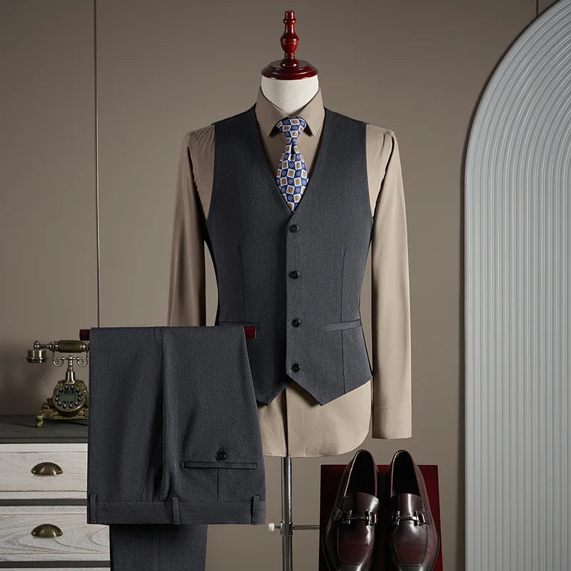 High-quality, fashionable, stylish, versatile and trendy business casual one-button suit set, three-piece set, groom's dress sui