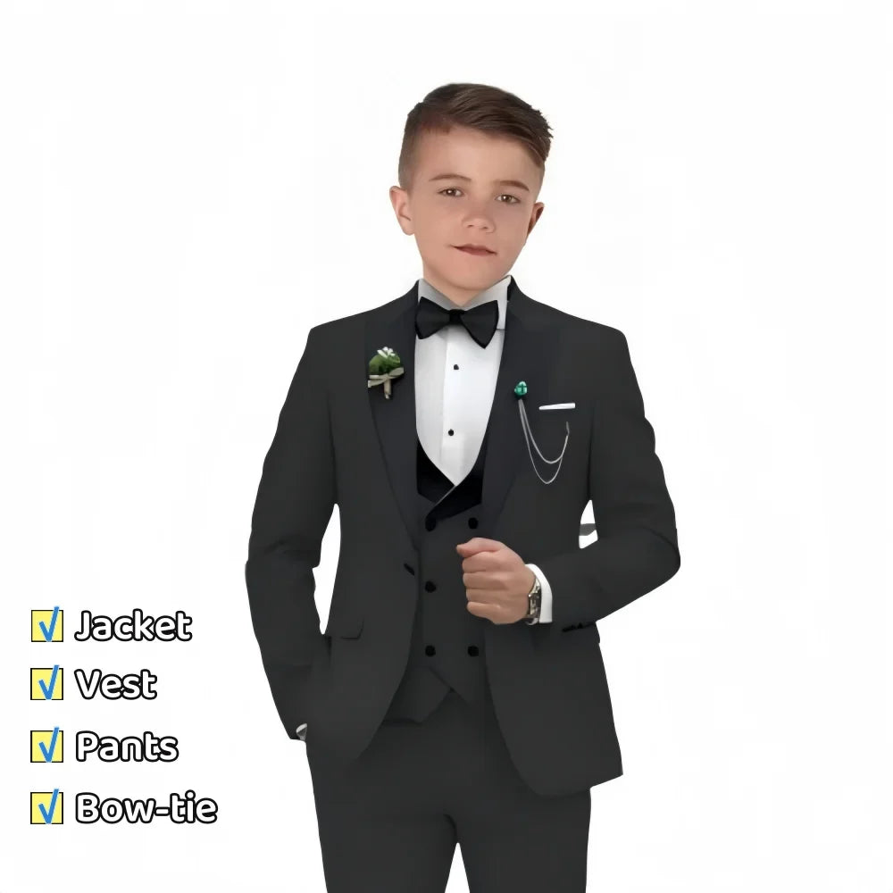 Boys 3-Piece Velvet Tuxedo Suit Set – Formal Slim-Fit with Notched Lapel for Boys