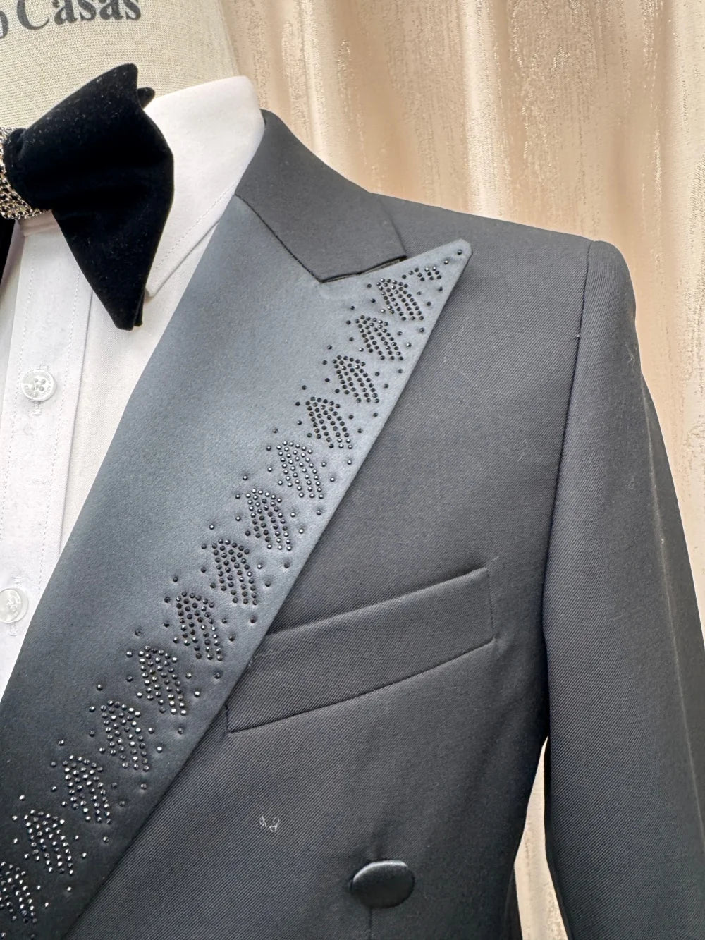 Black Luxury Beaded Man Suits 2 Pieces Jacket Pants Formal Banquet Party Wear Double Breasted Men's Slim Fit Tuxedo Wedding Sets