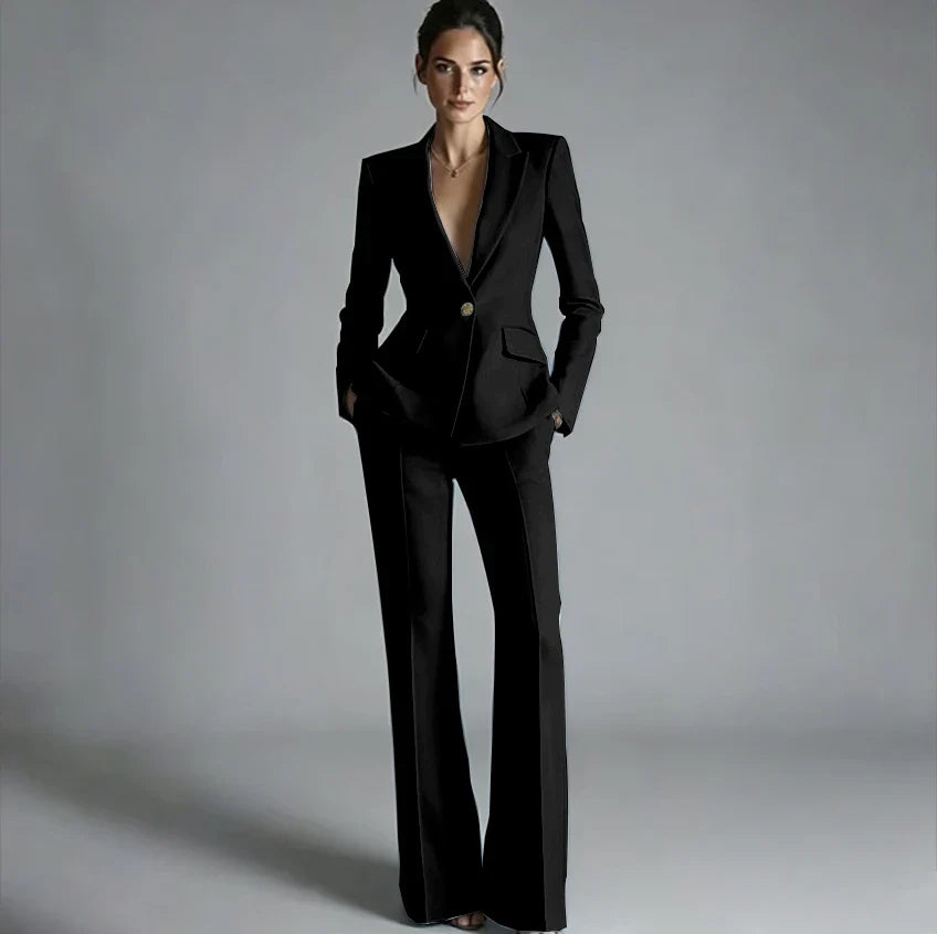 Elegant Women's One-Button Jacket+Pants Suit Set Classic Pink Peaked Lapel 2 Piece Formal Business Wedding Guest Outfit