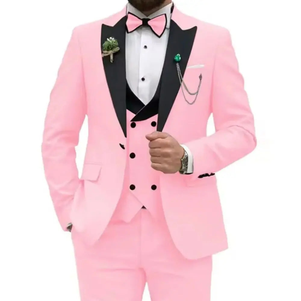 Slim Fit Peaked Lapel Formal Men Suits Solid Business Wedding Tuxedo Fashion Groom Outfit with Blazer Vest Pants for Prom Dinner