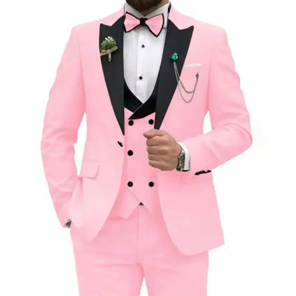 Slim Fit Peaked Lapel Formal Men Suits Solid Business Wedding Tuxedo Fashion Groom Outfit with Blazer Vest Pants for Prom Dinner