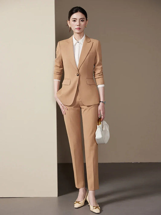 Elegant Slim-Fitting Two-Piece Business Suit for Women High-Quality Trousers Jacket Set Fashionable New Autumn Winter 2026