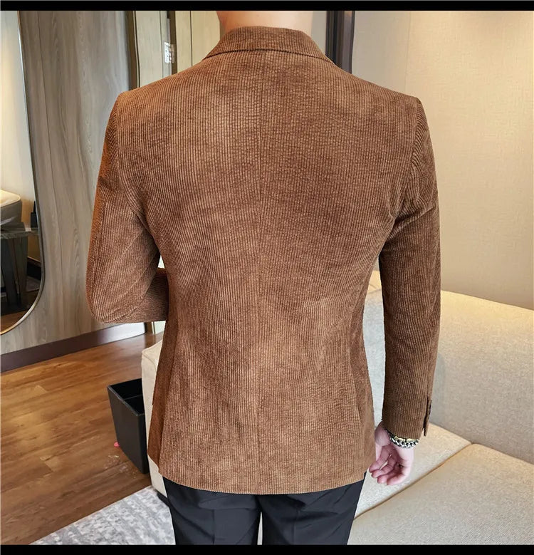 Men's Smart Casual Single Breasted Blazer – Spring Autumn Jacket in Green, Black & Coffee