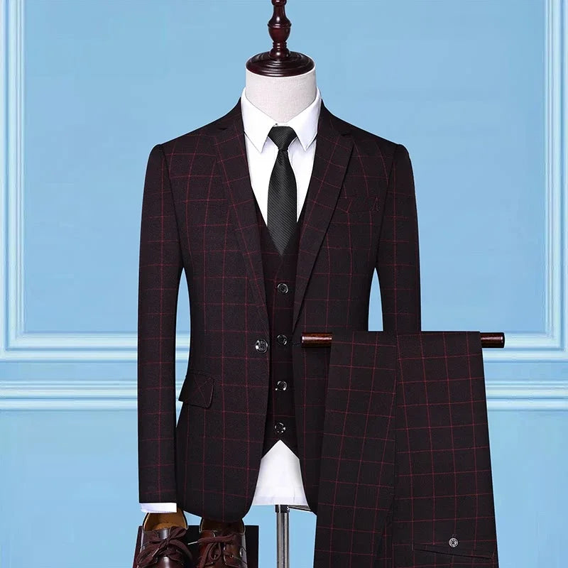Men's 3-Piece Suit Slim Fit Blazer Vest Trousers Smart Casual Business Formal