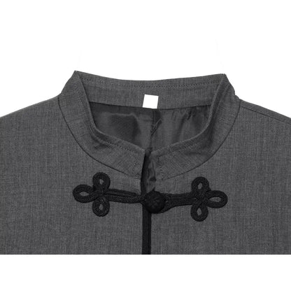 Elegant Chic Frog Fastening Blazers for Women Long Sleeve High Round Neck Blazer with Contrasting Frog Clasp & Cuffs and Pockets