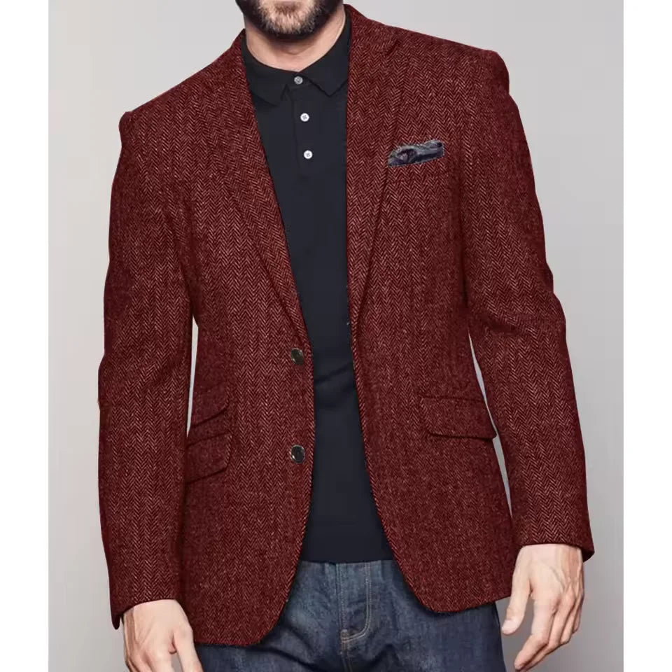 Men's Herringbone Suit Jacket – Single Breasted Slim Fit Blazer for Business & Formal Wear