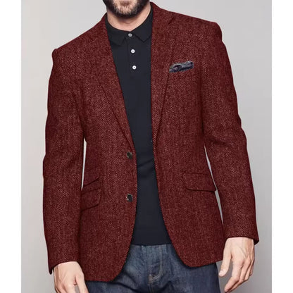 Men's Herringbone Suit Jacket – Single Breasted Slim Fit Blazer for Business & Formal Wear