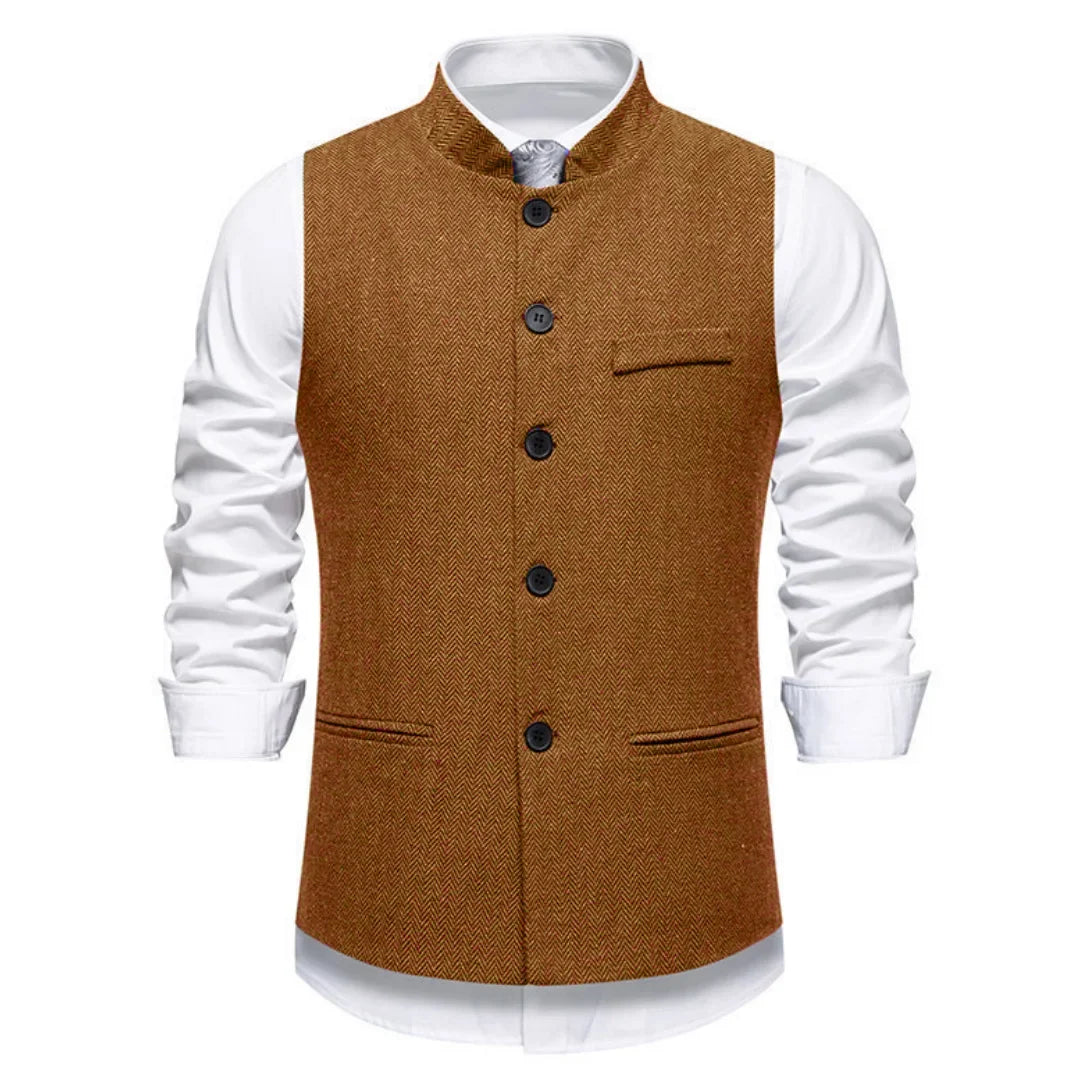 Men's Vest – Herringbone Single-Breasted Waistcoat for Weddings & Business