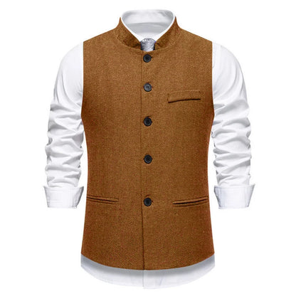 Men's Vest – Herringbone Single-Breasted Waistcoat for Weddings & Business