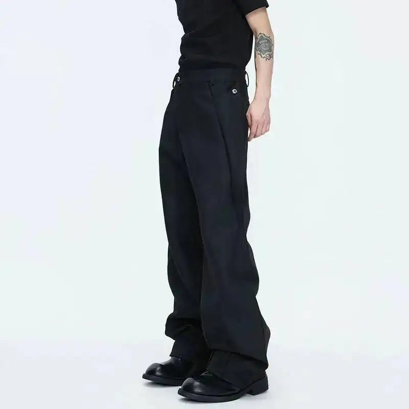2026 Spring Patchwork Design Cross Collar Solid Color Casual Jacket Men Fashion Elegant Temperament Straight Pants JY6553