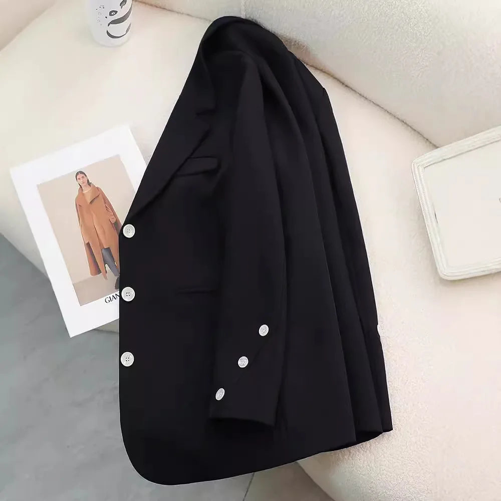 Autumn Blazers Femme 2024 Korean Fashion Office Lady Formal Jackets Coats Elegant Outerwears Long Sleeve Casual Solid Tops