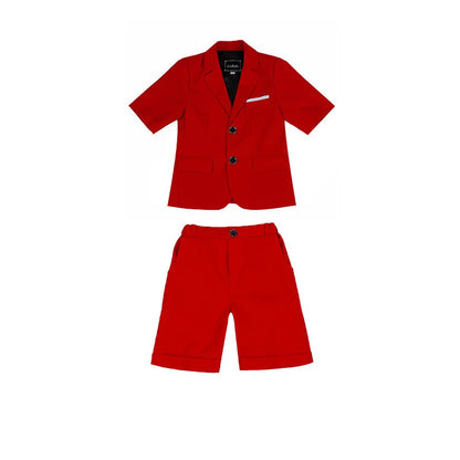 Boys Summer Solid Short Sleeve Suit Jacket Short Formal Dress Kids Wedding Blazer Child Photography Suit Toddler Tuxedo Costume