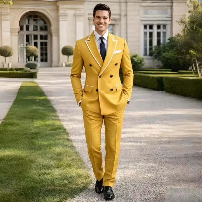 Men Suits 2 Pieces Blazer Pant Set for Groom Prom Formal Double Breasted Wedding Tuxedo Slim Fit Party Suit for Men