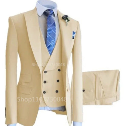 High-End Slim Fit 3 Pcs Set Formal Wedding Suits for Men Casual Business Groom Tuxedos with Jacket Vest Pants for Party Prom