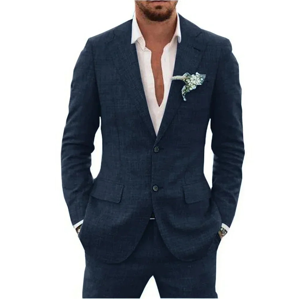 Terno de linho casual masculino, 2 peças, blazer, calça, conjunto slim fit, verão, praia, festa, casamento, baile, noivo, smokin