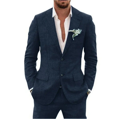 Terno de linho casual masculino, 2 peças, blazer, calça, conjunto slim fit, verão, praia, festa, casamento, baile, noivo, smokin