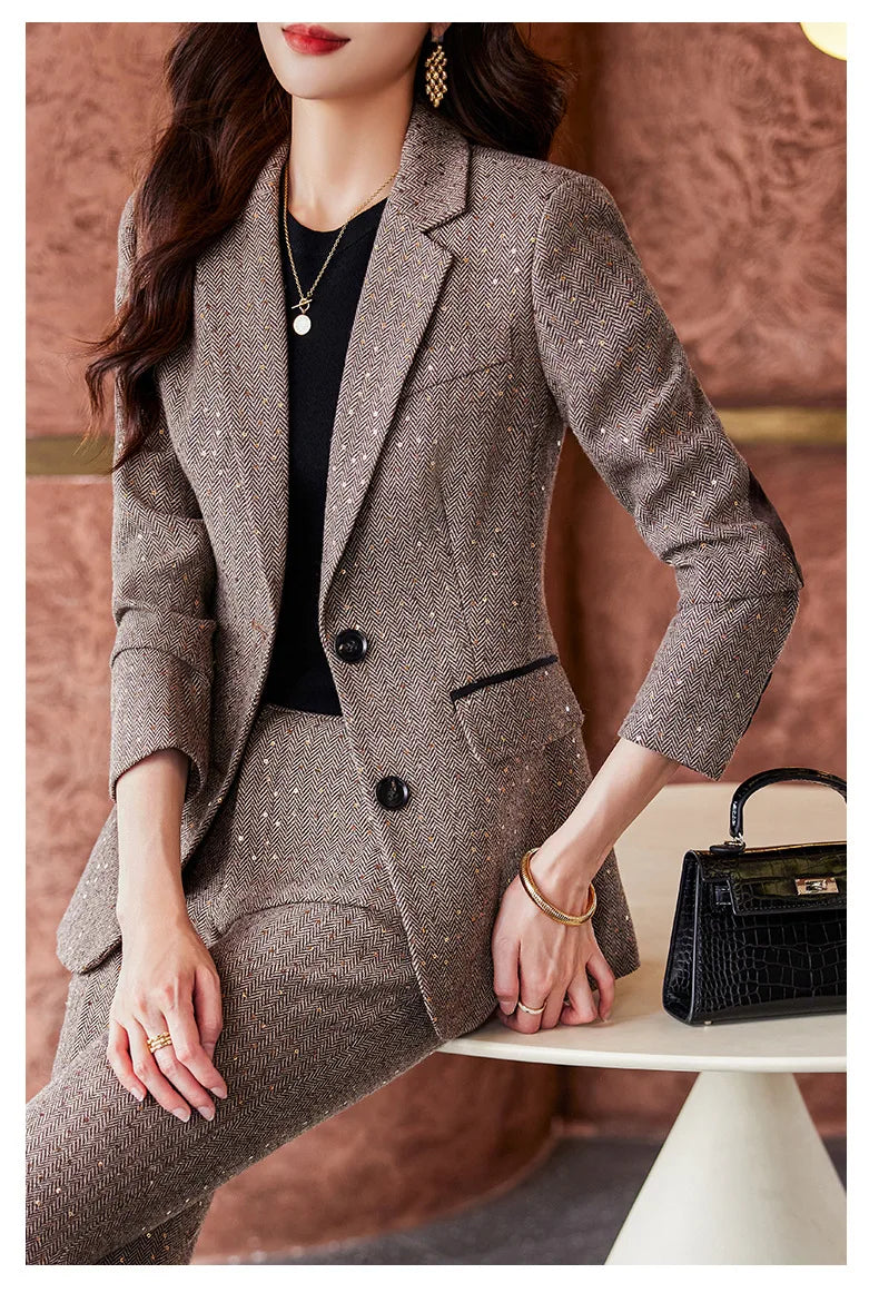 High Quality Fabric Women Business Suits With Pants and Blazer Coat Professional Autumn Winter Office Ladies Pantsuits Blazers
