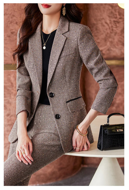 High Quality Fabric Women Business Suits With Pants and Blazer Coat Professional Autumn Winter Office Ladies Pantsuits Blazers