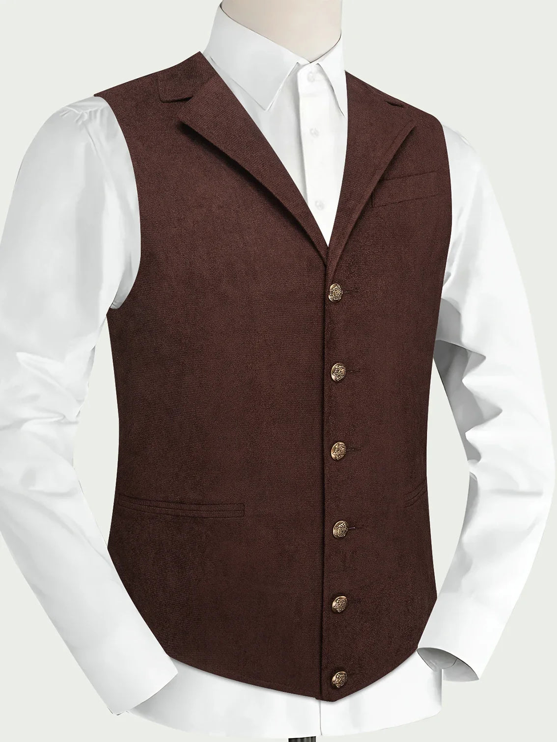 Men's Faux Suede Waistcoat – Single Breasted Slim Fit Formal Vest for Weddings & Business