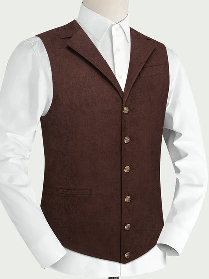 Men's Faux Suede Waistcoat – Single Breasted Slim Fit Formal Vest for Weddings & Business