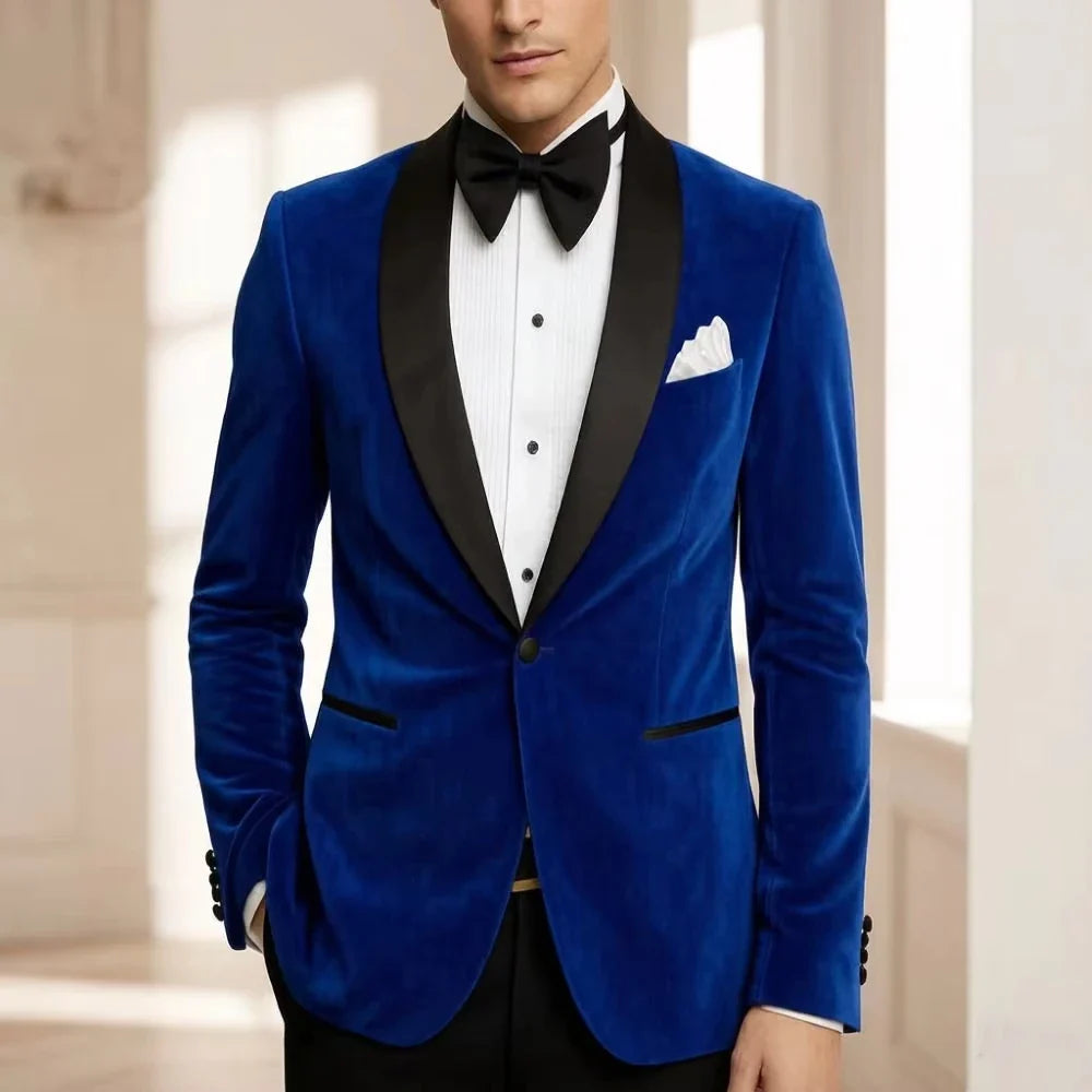 Men Velvet Slim Fit Suits 1 Piece Blazer Wedding Tuxedo Mix Match Glossy Black Satin Shawl Lapel Single Button Party Formal Wear