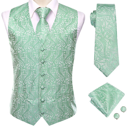 Men's Floral Paisley Suit Vest 4-Piece Set – Woven Waistcoat with Tie, Pocket Square & Cufflinks for Weddings & Formal Occasions