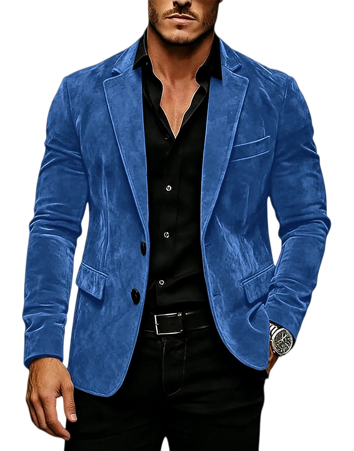 Luxury Men's Suede Texture Blazer Notched Lapel Slim Fit 2 Button Sport Coat Business Casual Formal Wedding Party Suit Jacket