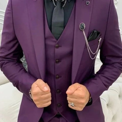 3 Piece Men's Wedding Suit Slim Fit Peak Lapel Blazer Groom Tuxedos Formal Male Suit For Party Prom(Jacket+Vest+Pants)Men Outfit