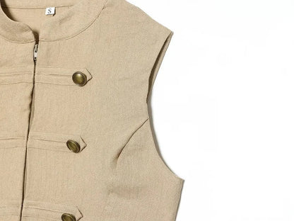 Button Up Vest Tops For Women Sleeveless Office Wear Khaki Crop Black Top Slim Fit Casual Waistcoat Top Zip Up Women’s Tops
