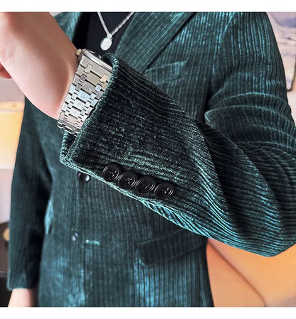 ( Jacket+Pants) Men Corduroy Suit Two-Piece Set High Quality Italian Style Business Suit Luxury Men Formal Wedding Groom Tuxedos