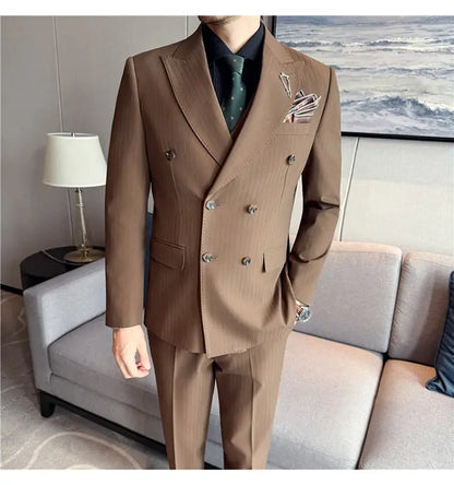 Classic Striped Wedding Suit Set Men 3 Piece Set (jacket+vest+pant) Business Formal Casual Suits Office Party Prom Groom Suit