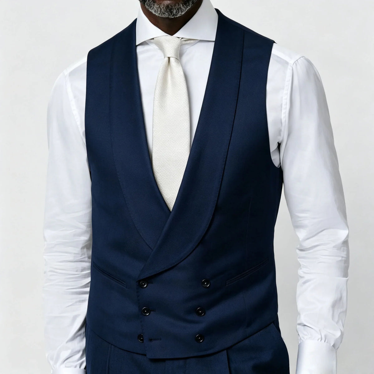 Men's Vest Beige Double Breasted Lapel Solid Waistcoat for Wedding & Formal Occasions