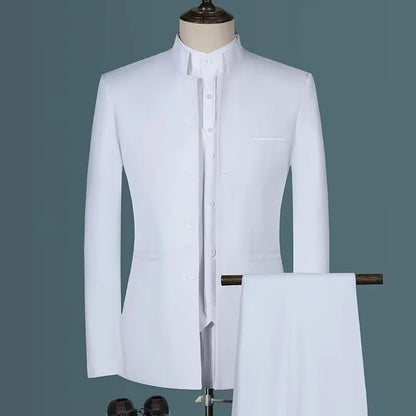Ensemble de costume classique pour homme, smoking d'affaires chinois, revers montagne, 3 pièces, de haute qualité, pour mariage ou soirée, blazer + pantalon