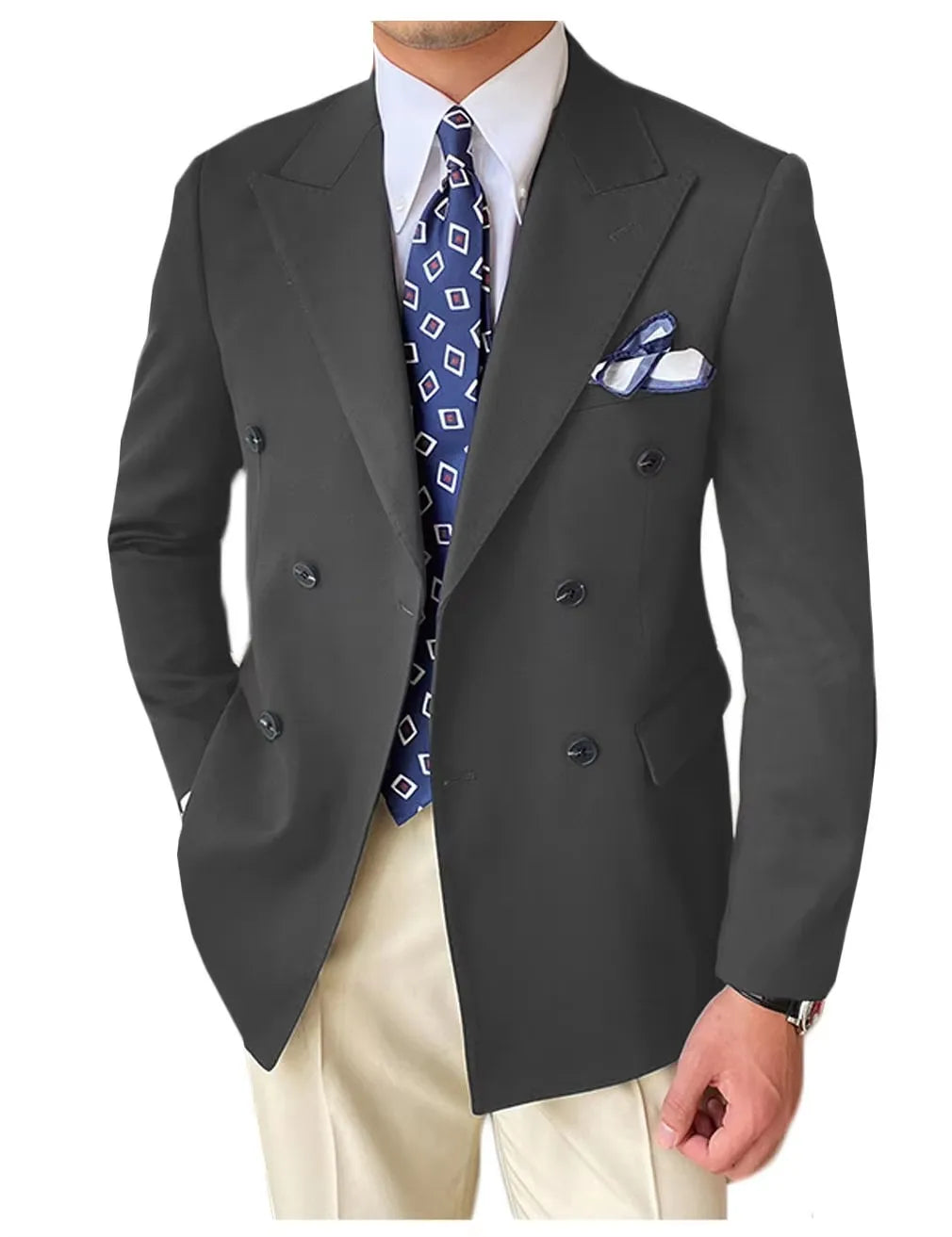 XS-6XL Men's Wedding Tuxedo Jacket Double Breasted Peak Lapel Formal Business Groom Wear Blazer for Wedding Prom Daily