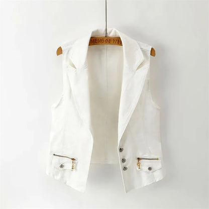 Women's Denim Vest 2025 New Ladies White Jean Jacket Fashion Waistcoat Summer Vest Coat Outwear S-5XL