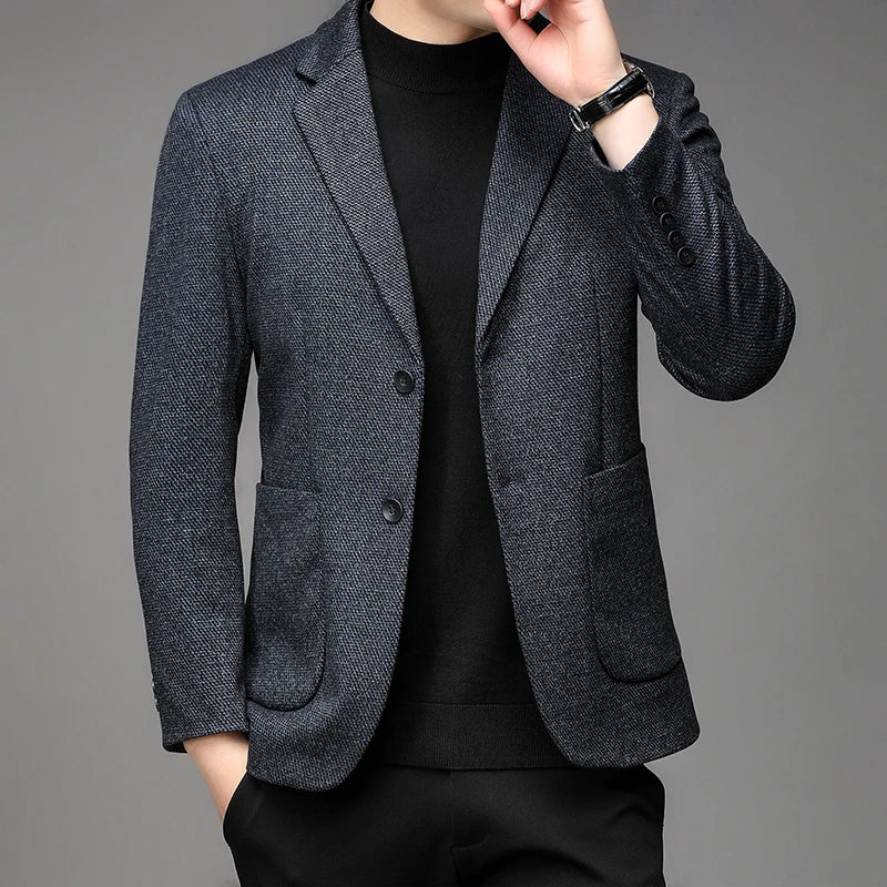 Men's Smart Casual Blazer Single Breasted Blue Autumn Winter