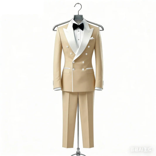 Ensemble décontracté 2 pièces pour homme, blazer et pantalon, revers blanc, noir, témoin de mariage, fête de mariage, b
