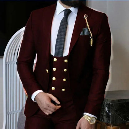 Men's Suit Fashion Formal Business Slim Fit 3 Pieces Dark Green Men's Tuxedo Men Wedding Suits Groom Male Suit Blazers