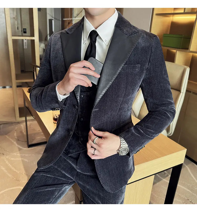 Men's Slim Fit 3-Piece Suit – Smart Casual & Wedding Formal Set