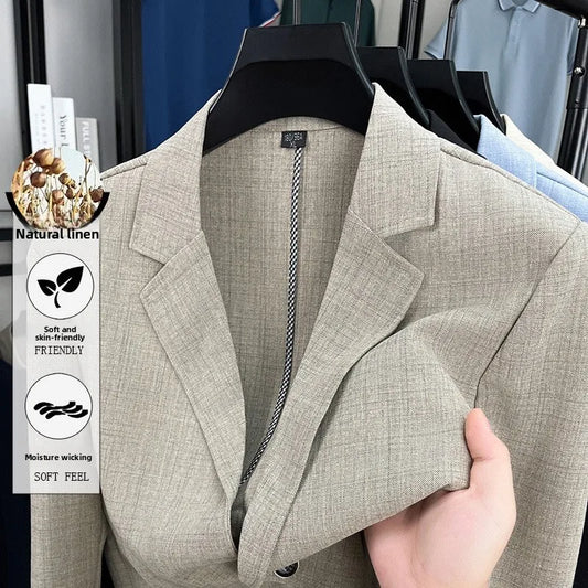 25% Linen Blazer Men Fashionable Outdoor Travel Camping Youthful Wedding Versatile Host School-fit Casual Korean Version Blazer