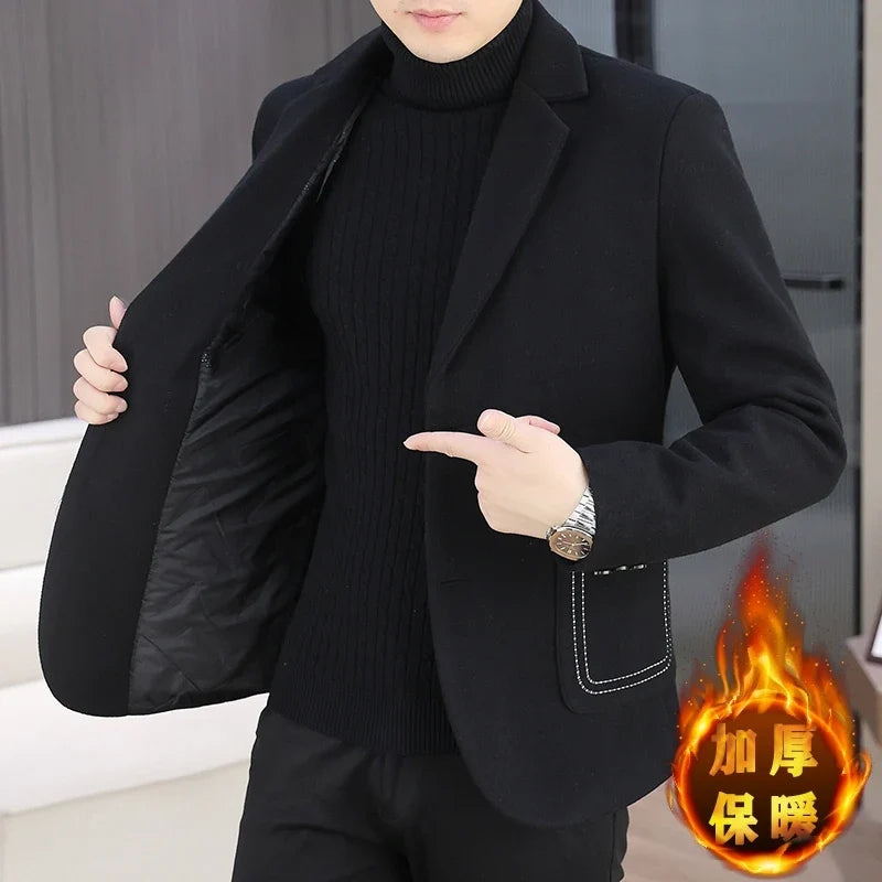 Blazer Men Fashion, Business Gentleman, Groom, Professional Gentleman, Fitted, Casual, Woolen and Cotton Dress, High-end Blazer