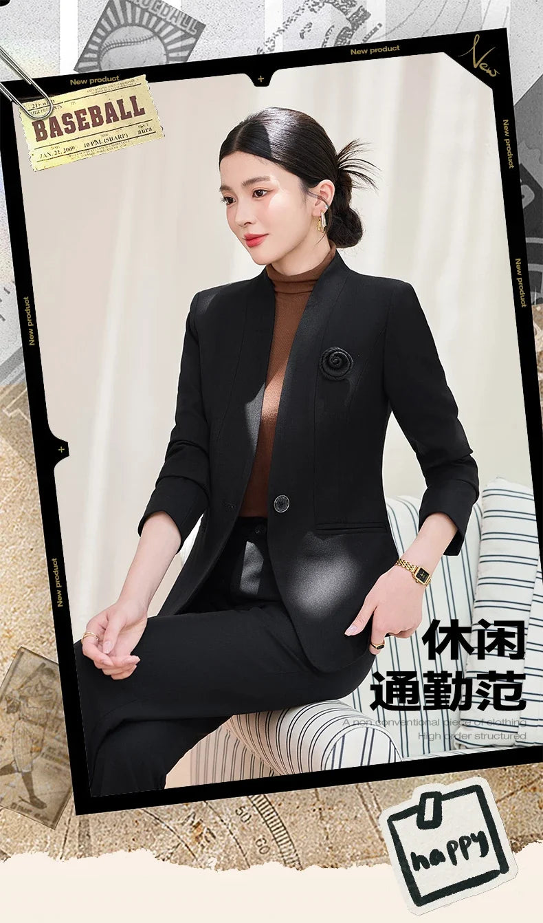 Fashionable professional women's two-piece trousers + suit jacket, slim and elegant. 2025 autumn winter new styles