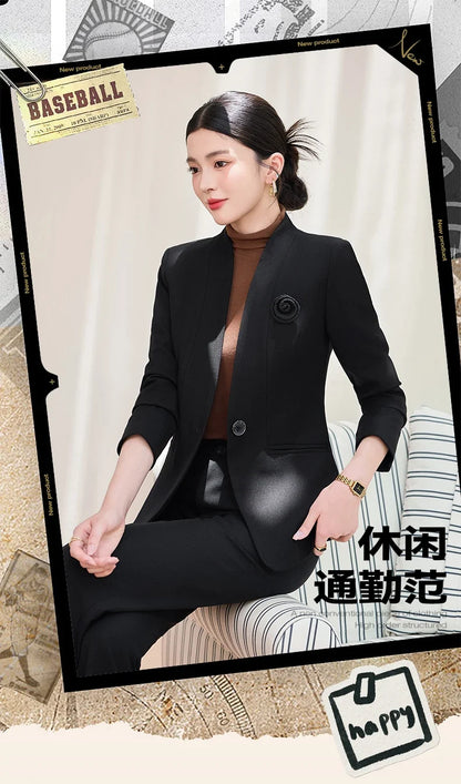 Fashionable professional women's two-piece trousers + suit jacket, slim and elegant. 2025 autumn winter new styles