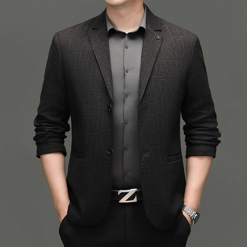 Men's Smart Casual Blazer Single Breasted Dark Pattern Coffee & Grey Spring Autumn