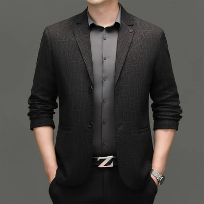 Men's Smart Casual Blazer Single Breasted Dark Pattern Coffee & Grey Spring Autumn