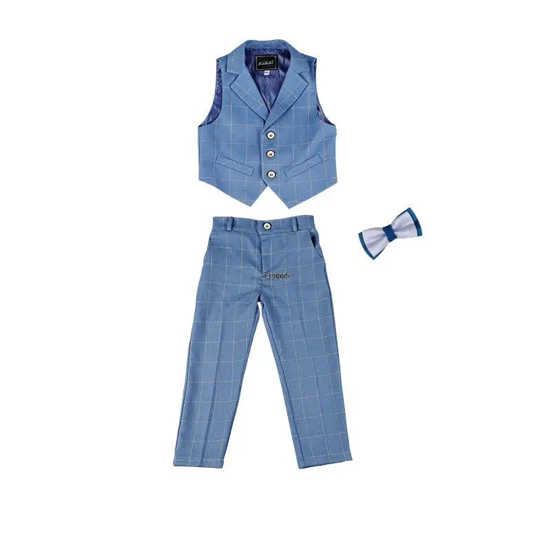 Kids Jacket Vest Pants 3PCS Photograph Dress Children Formal Wedding Suit Boys Birthday  Mariage Performance Celebration Costume
