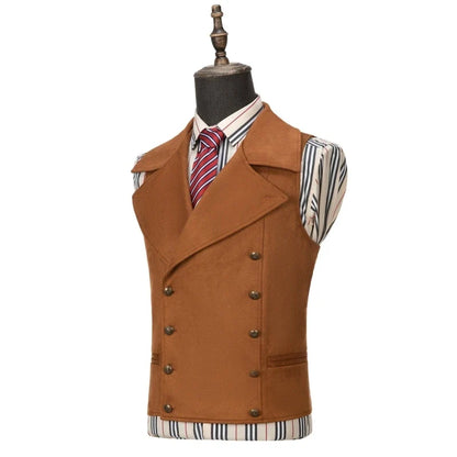 Men's Formal Vest Double Button Frosted Velvet Waistcoat for Weddings and Banquets